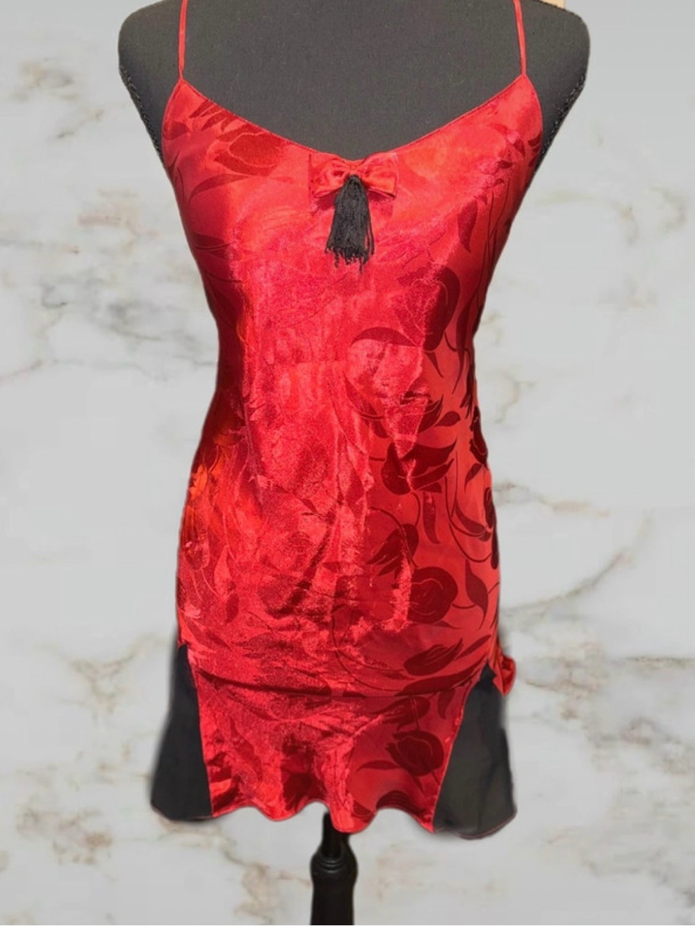 Vintage Victoria's Secret Red Satin Camisole with Black Tassel